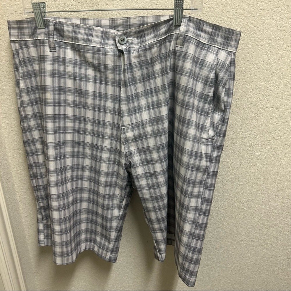 Ron Jon Gray and White Flat Front Plaid Shorts